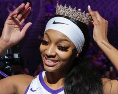 LSU basketball player Angel Reese wore a crown while being announced before their game against Colorado on Monday.